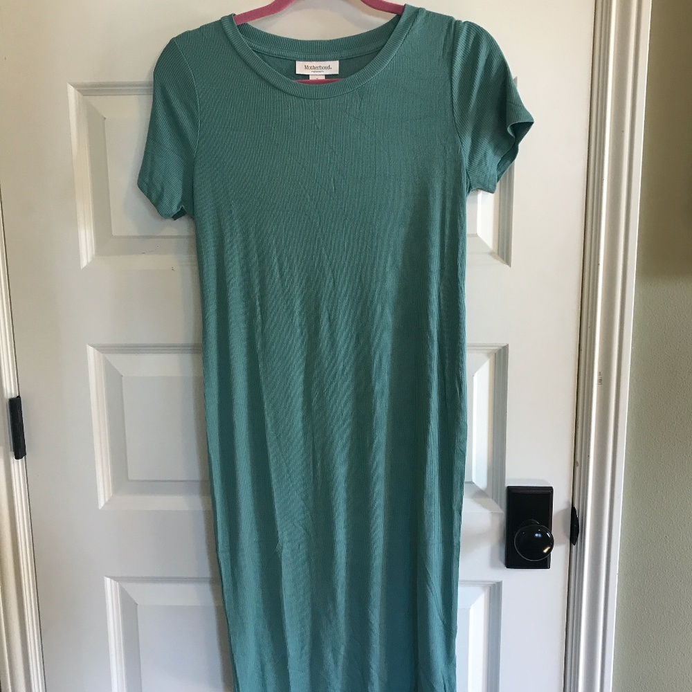 Light Blue Rib Knit Maternity T-Shirt Dress